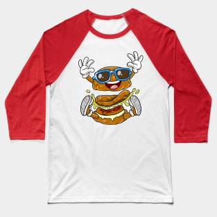 Funny Happy Burger Fast Food Cartoon Baseball T-Shirt